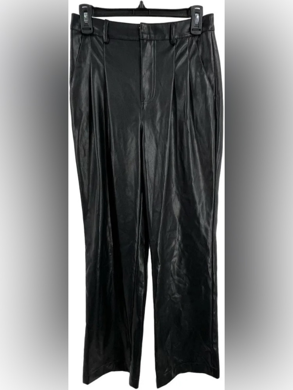 7 For All Mankind Black Faux Leather Dress Pants - Tailored Pleat Front